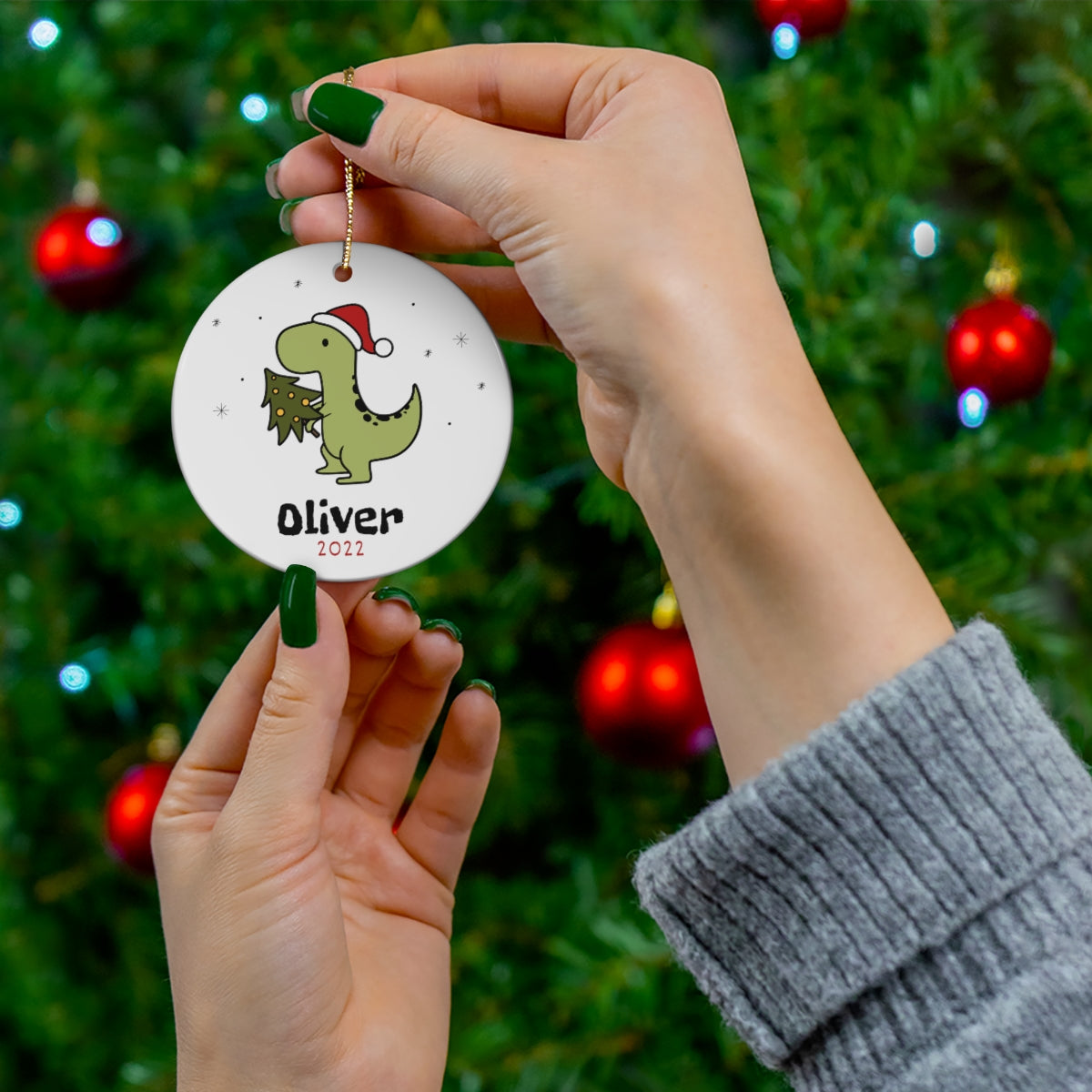 Kids' Personalized Christmas Ornament | Christmas Dinosaur Ornament