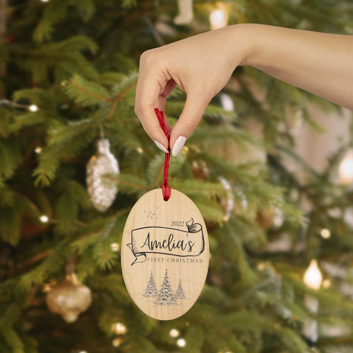 Baby's First Christmas Ornament | Personalized Baby Ornament | Wooden Ornament | Pine Trees