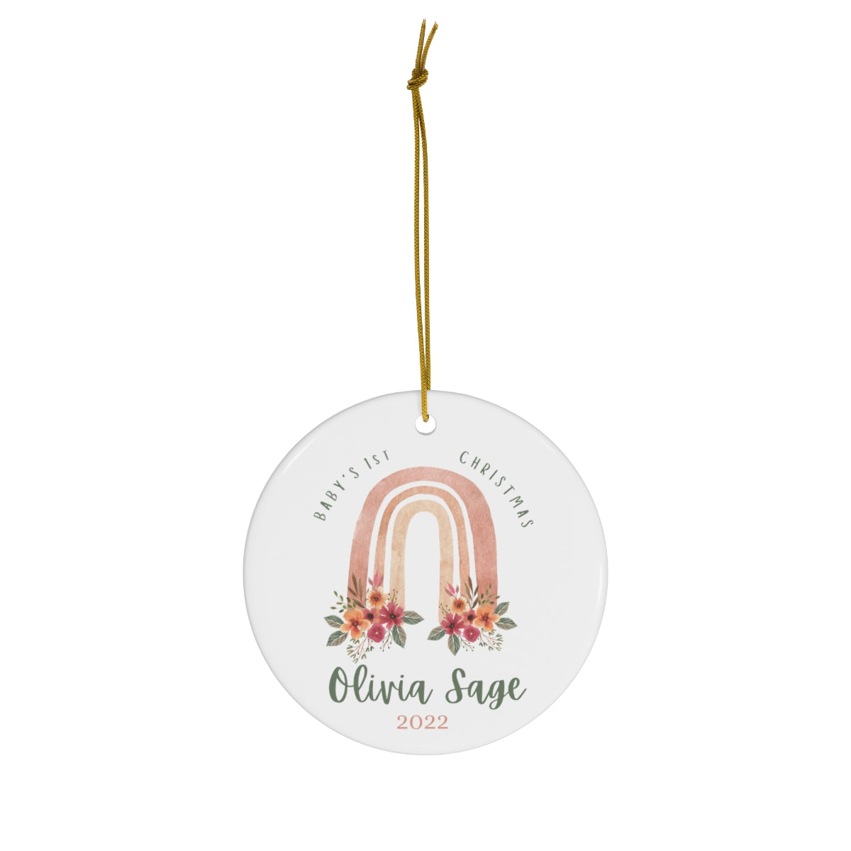 Baby's First Christmas Ornament | Boho Rainbow | Personalize