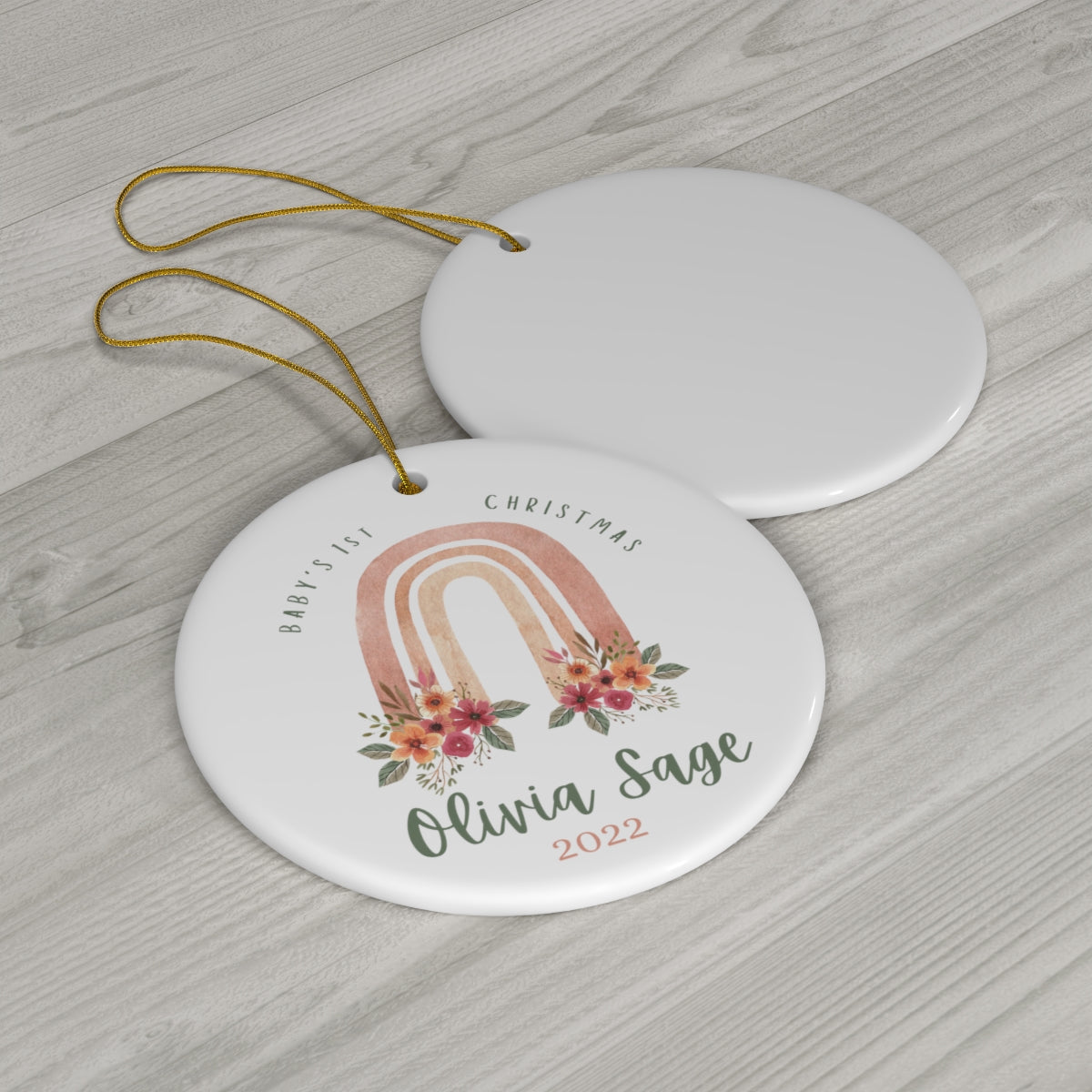 Baby's First Christmas Ornament | Boho Rainbow | Personalize