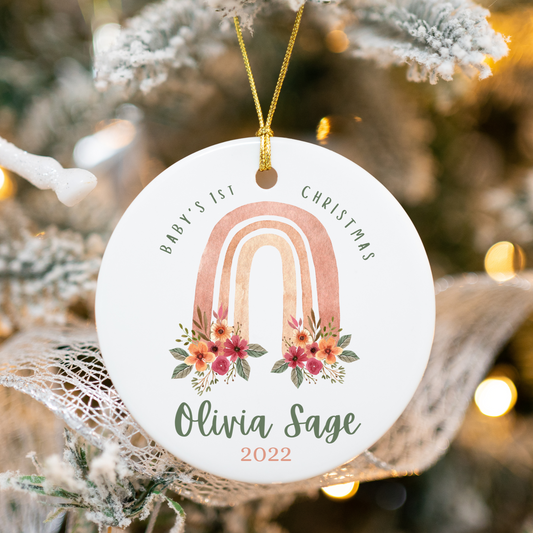 Baby's First Christmas Ornament | Boho Rainbow | Personalize