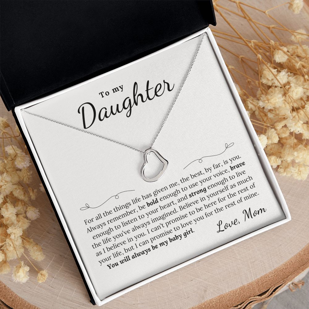 To Daughter, Love Mom | Bold Brave Strong | Heart Necklace