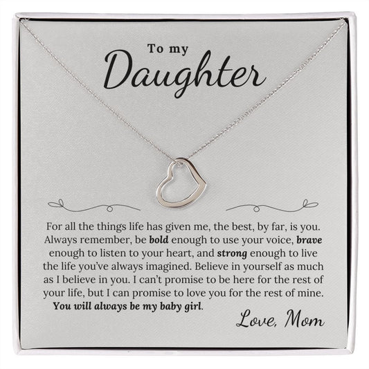 To Daughter, Love Mom | Bold Brave Strong | Heart Necklace