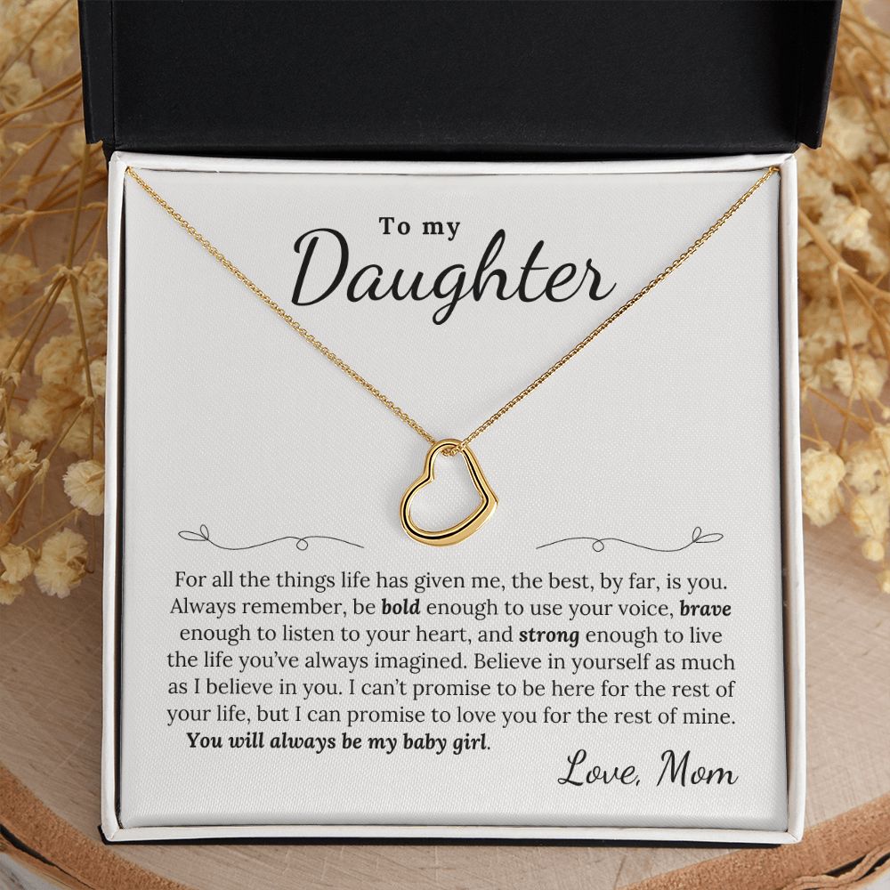 To Daughter, Love Mom | Bold Brave Strong | Heart Necklace