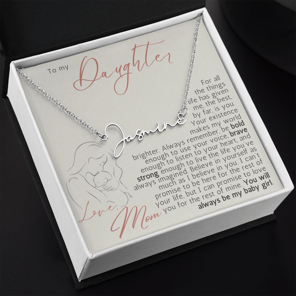 Daughter Mom Silhouette | You Make My World Brighter | Signature Name Necklace