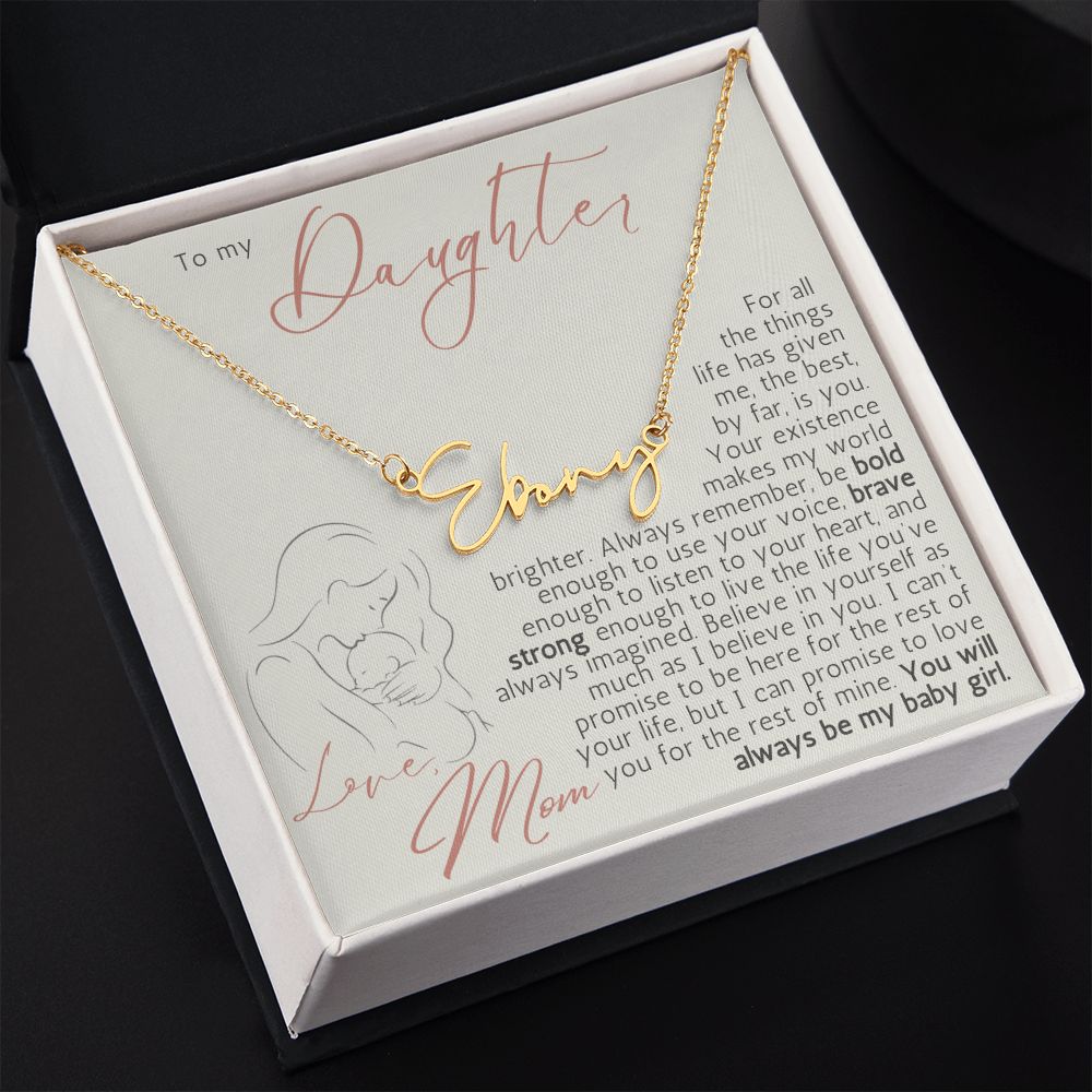 Daughter Mom Silhouette | You Make My World Brighter | Signature Name Necklace