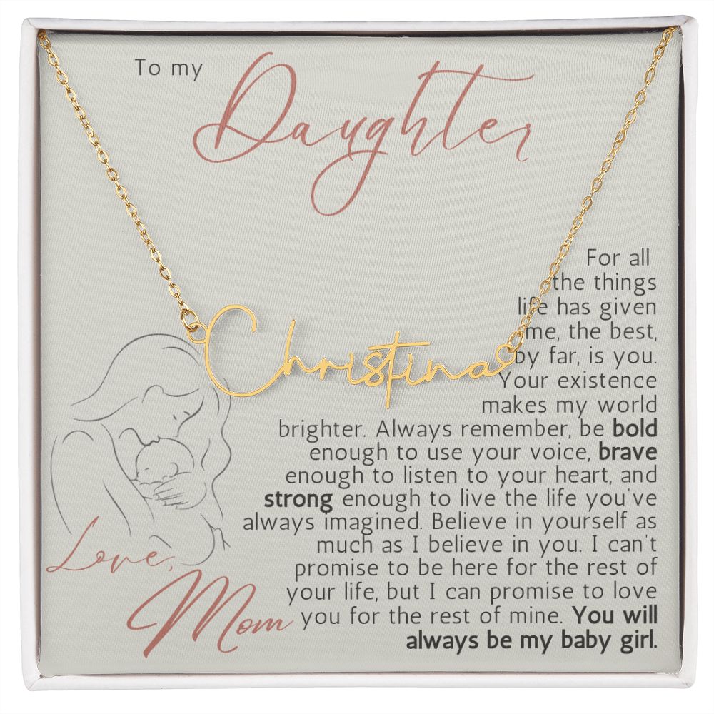 Daughter Mom Silhouette | You Make My World Brighter | Signature Name Necklace