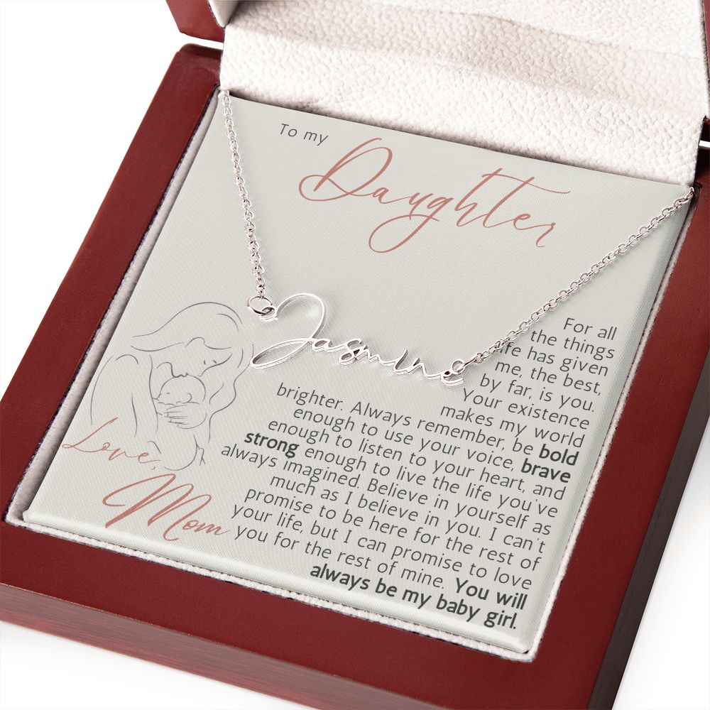 Daughter Mom Silhouette | You Make My World Brighter | Signature Name Necklace