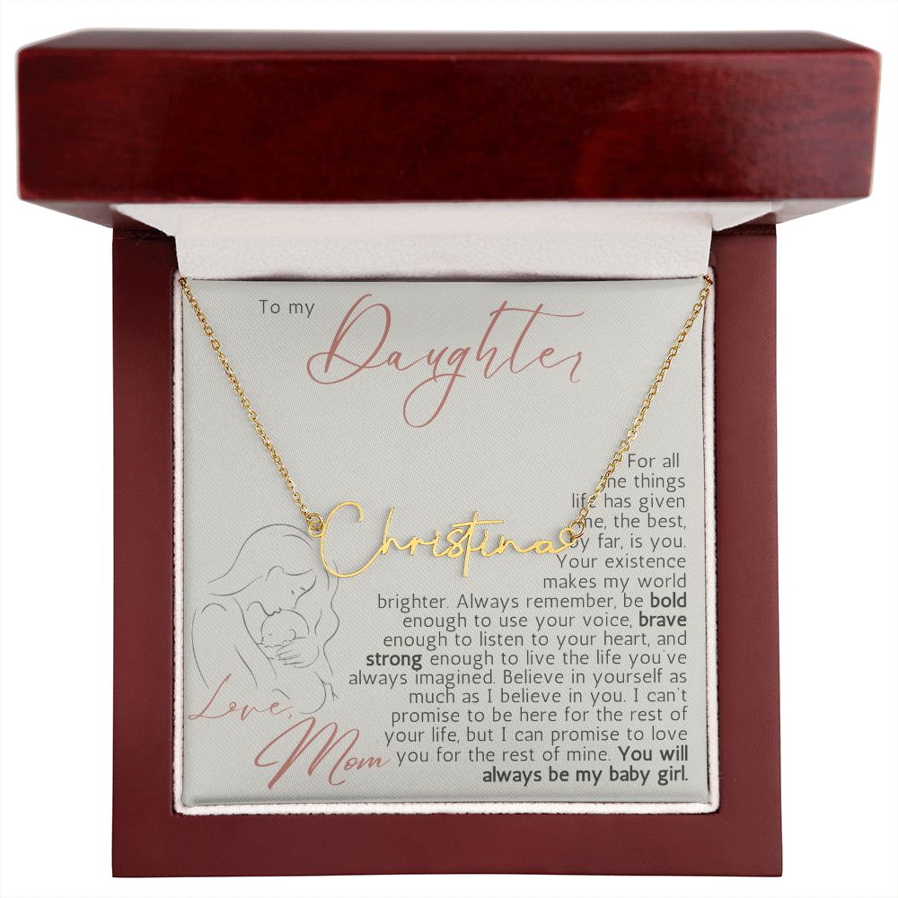 Daughter Mom Silhouette | You Make My World Brighter | Signature Name Necklace