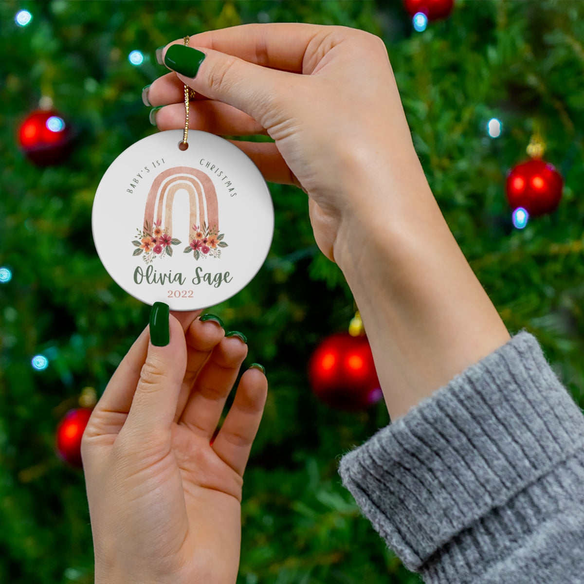 Baby's First Christmas Ornament | Boho Rainbow | Personalize