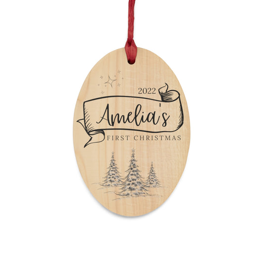 Baby's First Christmas Ornament | Personalized Baby Ornament | Wooden Ornament | Pine Trees