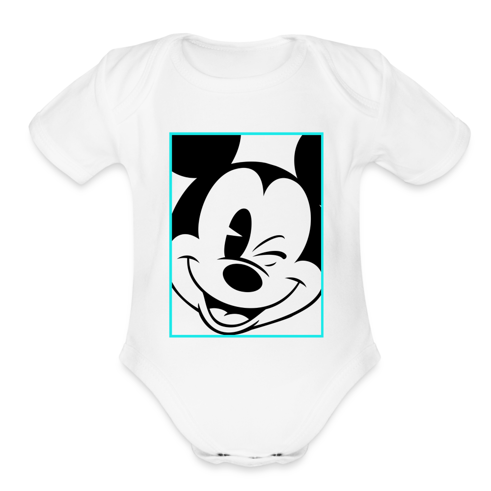 Winking Mickey Organic Short Sleeve Baby Onesie - white