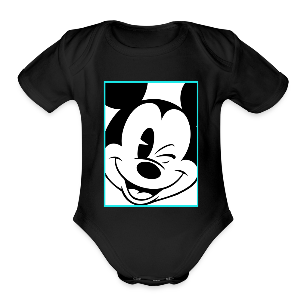 Winking Mickey Organic Short Sleeve Baby Onesie - black