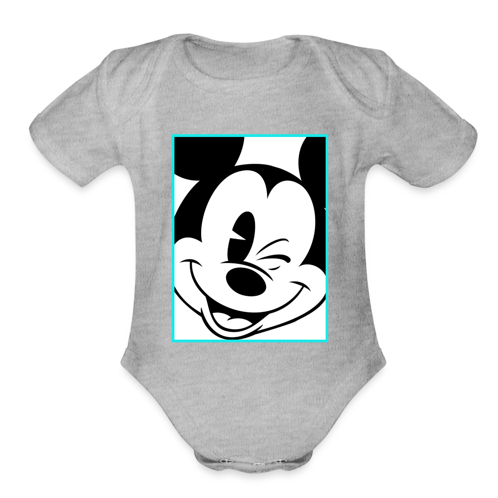 Winking Mickey Organic Short Sleeve Baby Onesie - heather grey