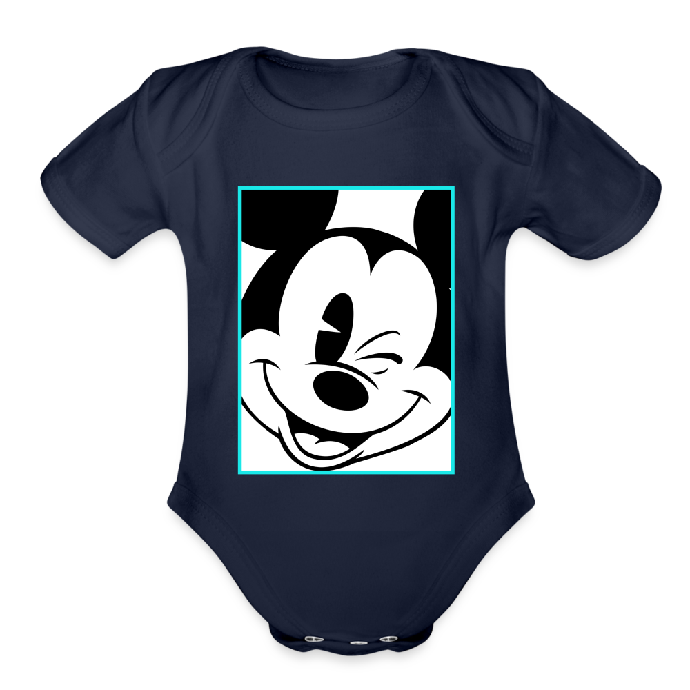 Winking Mickey Organic Short Sleeve Baby Onesie - dark navy