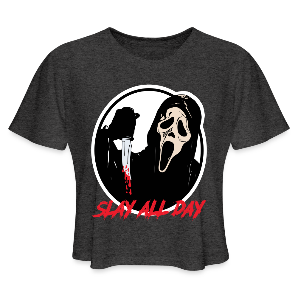 Scream Slay All Day Cropped T-Shirt - deep heather