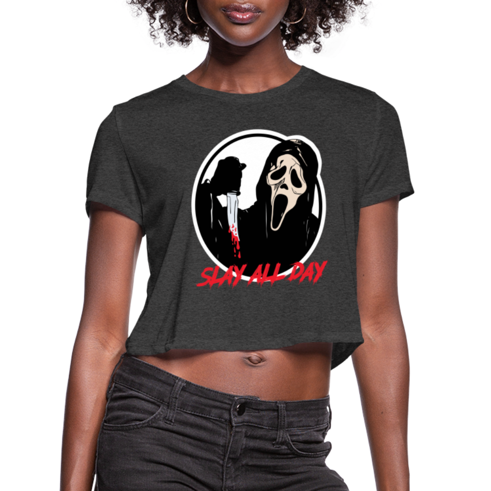 Scream Slay All Day Cropped T-Shirt - deep heather