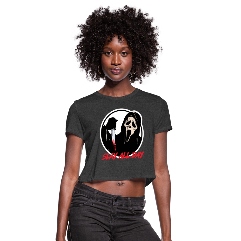 Scream Slay All Day Cropped T-Shirt - deep heather