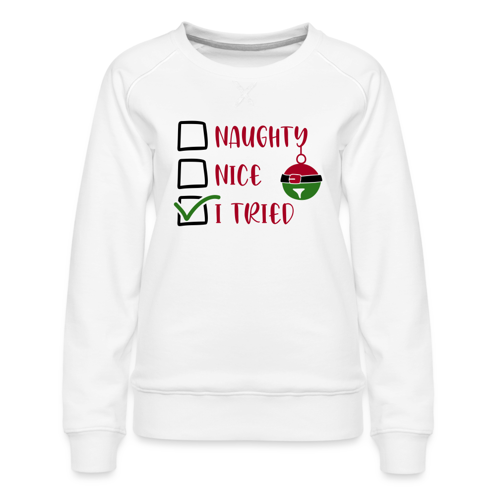 Naughty Nice Christmas Women’s Premium Sweatshirt - white